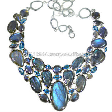 Flashy Labradorite & Swiss Blue Topaz With 925 Sterling Silver Designer Necklace